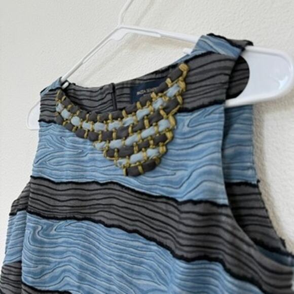PIAZZA SEMPIONE Sleeveless Shift Dress Blue Black Textured Stripe Beaded Italy 8 - Picture 3 of 7
